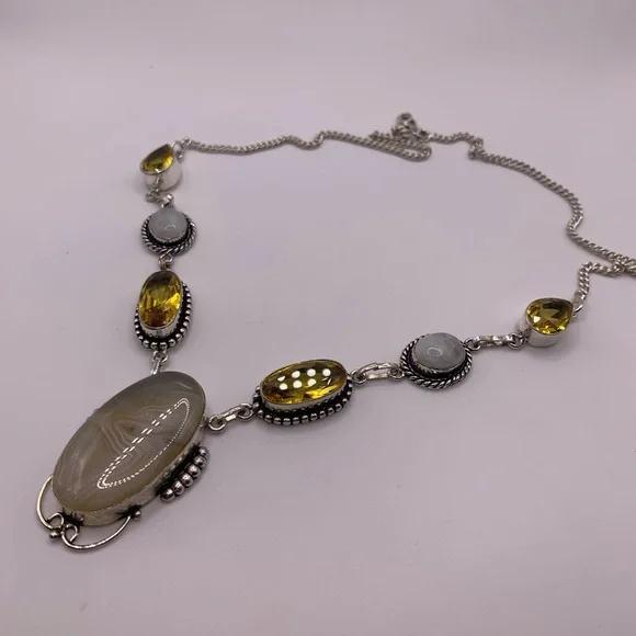 Sterling silver citrine moonstone agate necklace - Picture 3 of 7